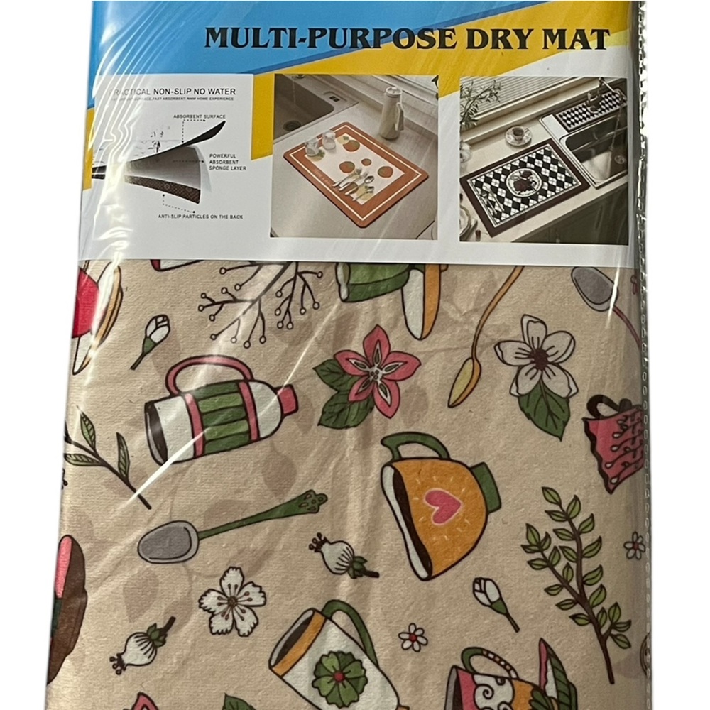 CAFÉ PRINT 🍒 DRYING MAT NWT.